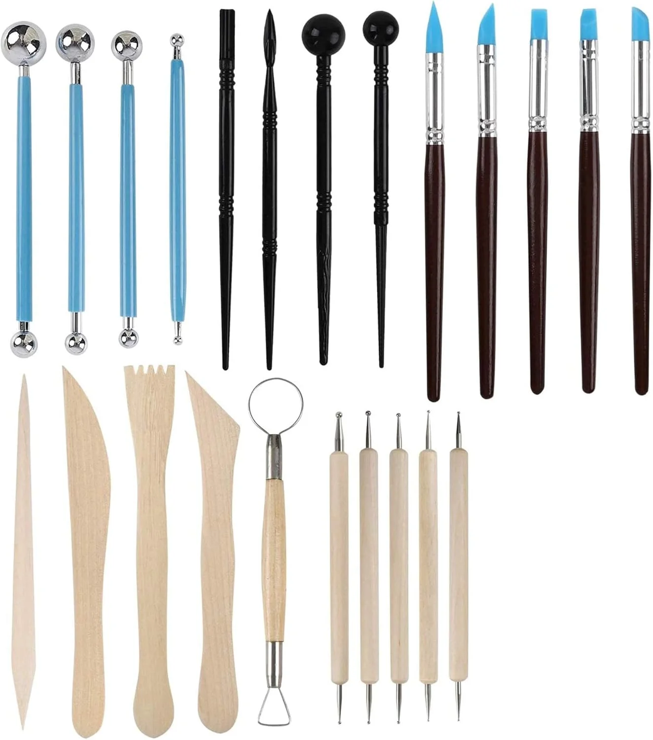 ابزار نقطه گذاری استایلس توپی DELFINO، مجموعه ابزار مجسمه سازی خمیر پلیمری برای سفالگری، مدل سازی، نقاشی روی سنگ، هنر ناخن و تزئین فوندانت کیک