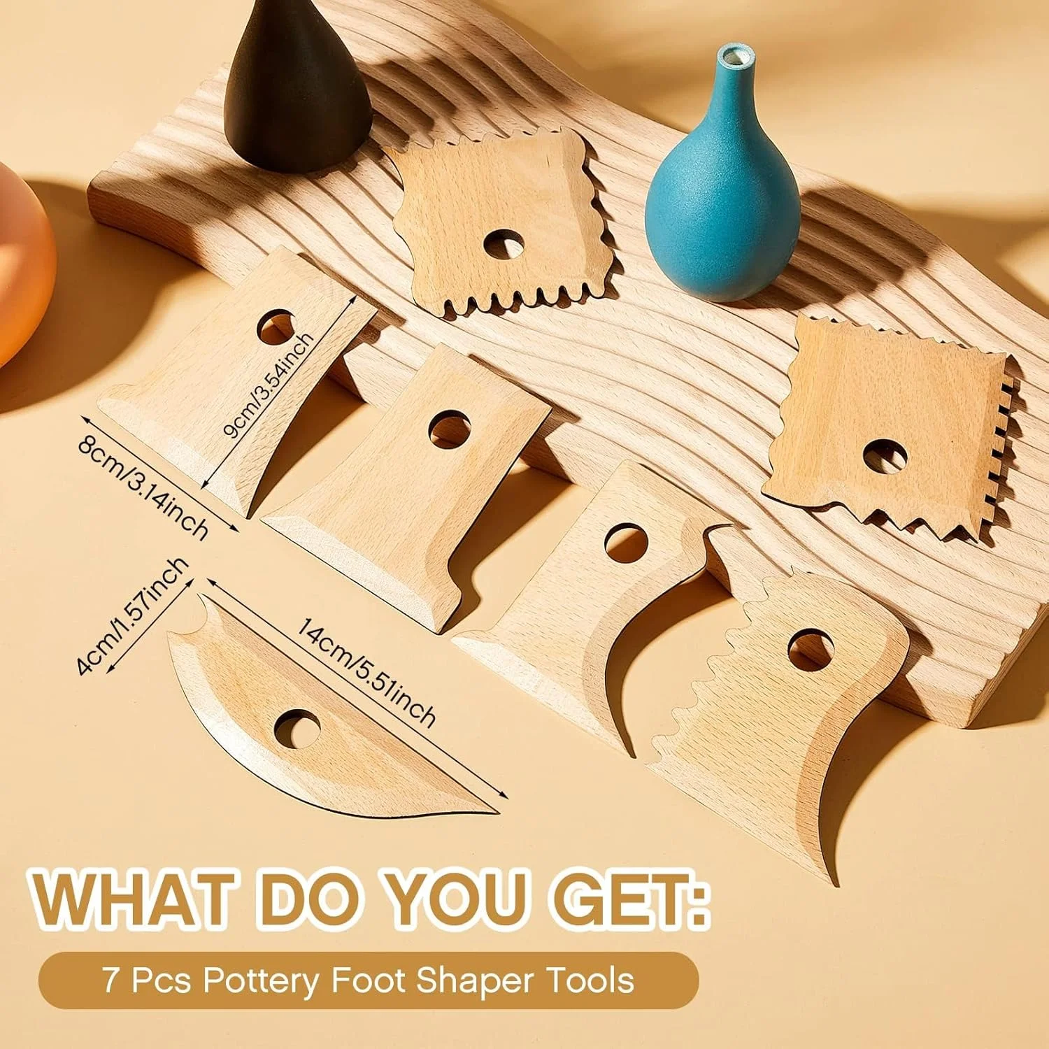 مجموعه ابزار پرداخت سفال تزویق شامل 27 قطعه، ابزار دنده سفالگری، ابزار سرامیک، شکل دهنده پایه با 20 عدد پارچه از پیش برش خورده و پایه چوبی برای حکاکی قالب های رسی، بافت رسی، لوازم سرامیک