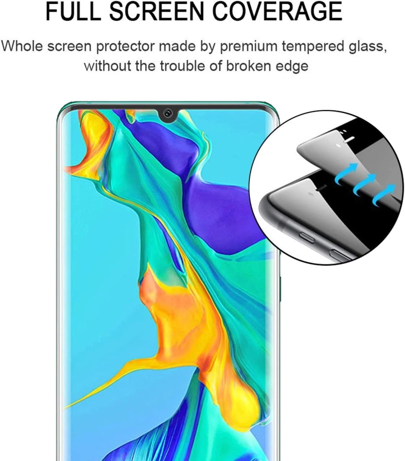 محافظ صفحه نمایش GHZHEGIZHUND چسب لبه فویل لبه منحنی سه بعدی فیلم شیشه ای حرارت دیده تمام صفحه برای تلفن های همراه Huawei P30 Pro (مشکی) لوازم جانبی تلفن همراه (رنگ: شفاف)