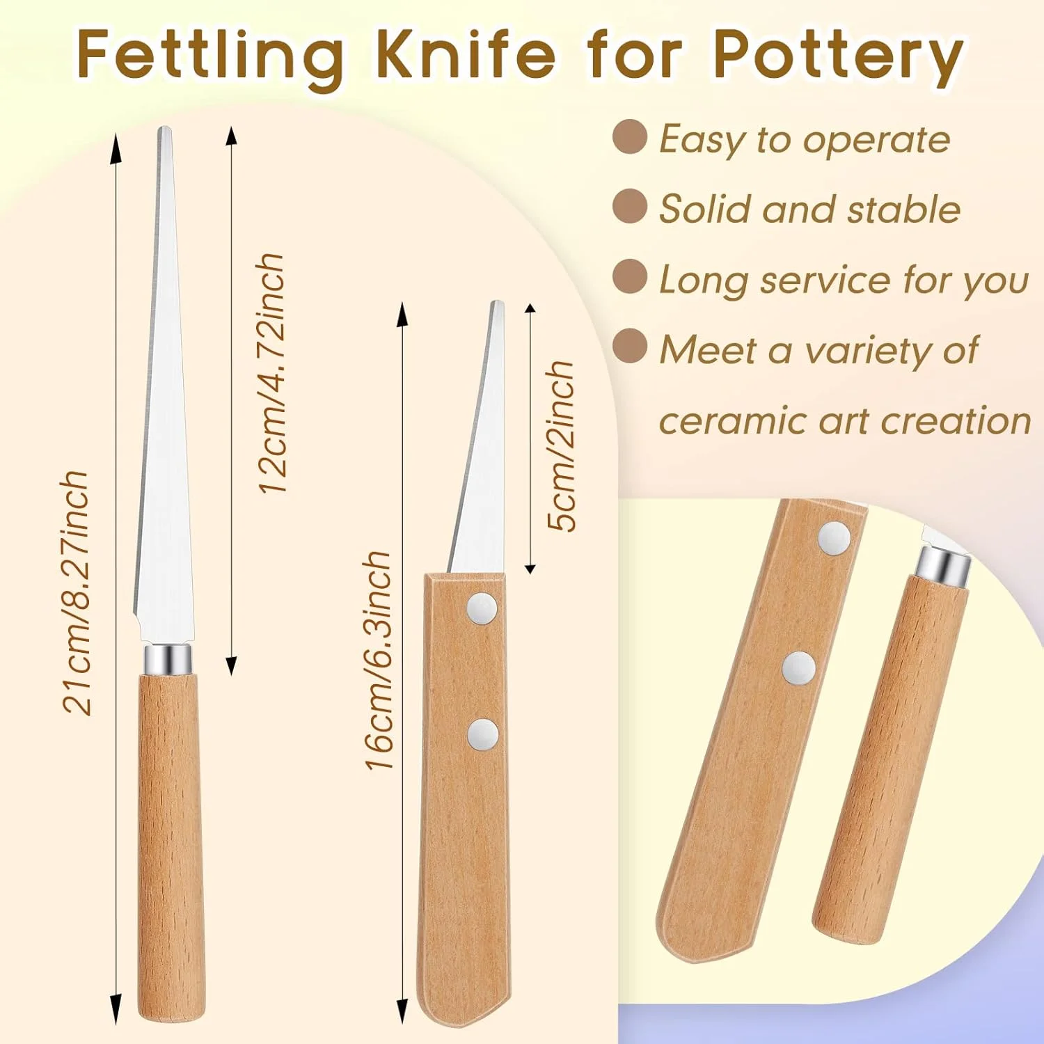 مجموعه 3 عددی ابزار سفالگری Amylove شامل سیم برش و چاقوی پرداخت لبه با دسته چوبی، مناسب برای برش و پرداخت لبه های سفال و مجسمه سازی با خمیر پلیمری