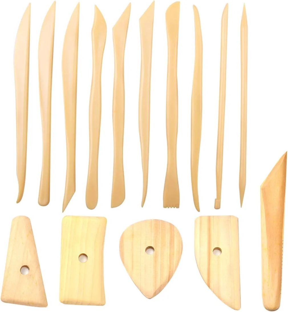 مجموعه ابزار مدل سازی خاک رس Tuciyke، دنده سفالگری، مجموعه 15 عددی ابزار مدل سازی خاک رس چوبی با ابزار دنده سفالگری، کیت ابزار مجسمه سازی خاک رس سفالی برای حکاکی و مدل سازی سرامیک