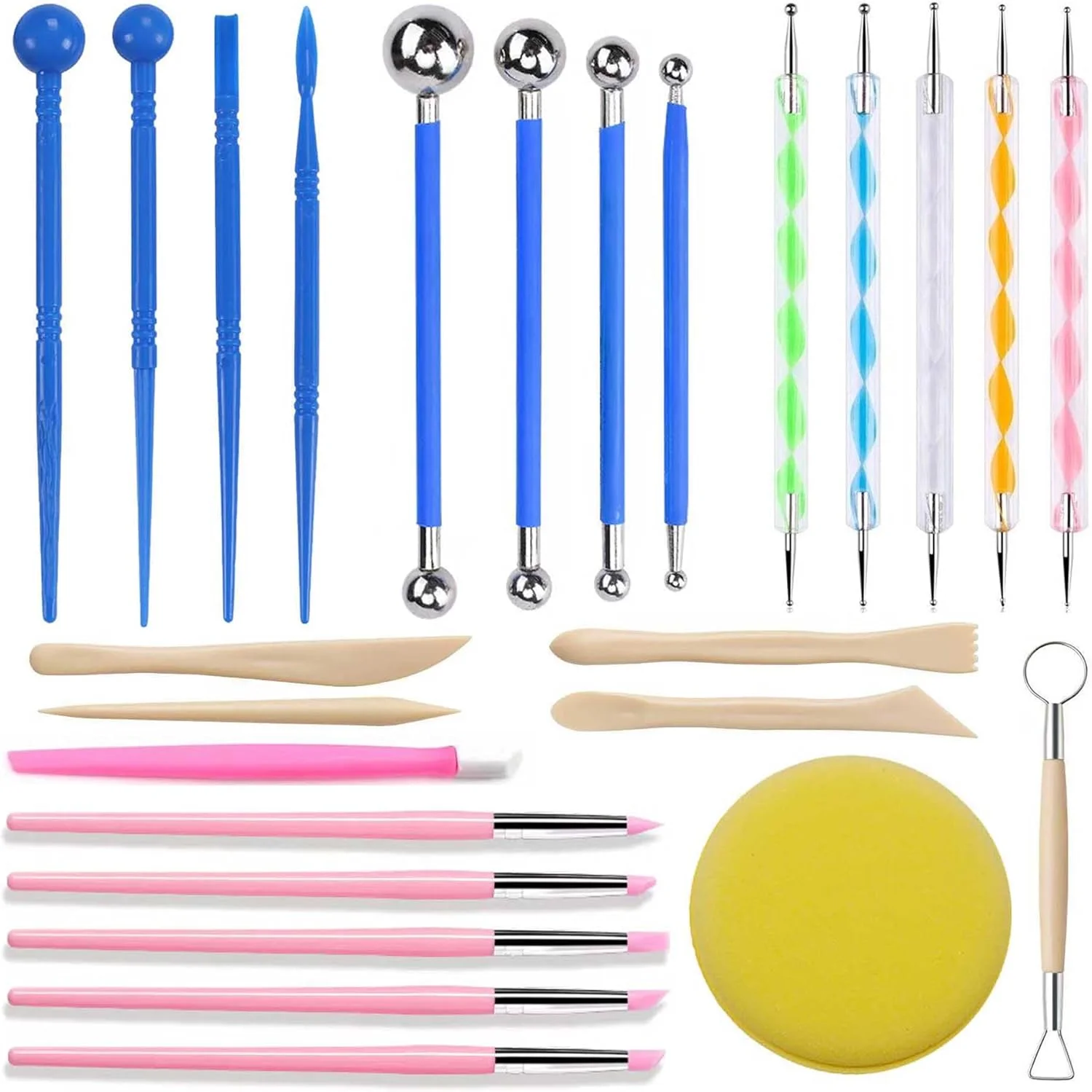 مجموعه 25 عددی ابزار سفالگری Langqun، ابزار سفالگری خشک شونده در هوا، کیت ابزار سفالگری، ابزار نقطه گذاری خمیر پلیمری، لوازم سرامیک برای کودکان و بزرگسالان، مجسمه سازی، مدل سازی، شکل دهی