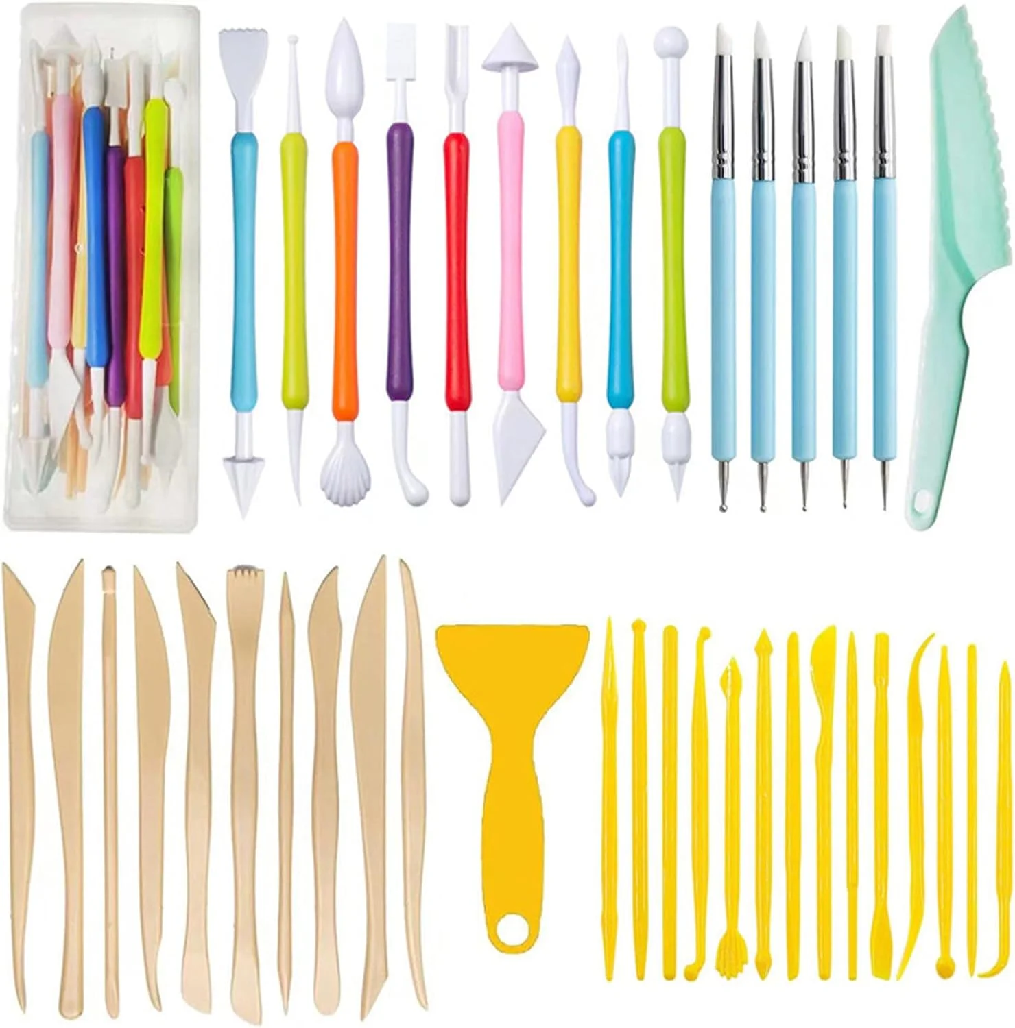 مجموعه 41 عددی ابزار هنری خمیر پلیمری پلاستیکی تزویق برای کودکان و بزرگسالان، ابزار خمیر پلیمری، مدل سازی، شکل دهی، برجسته سازی برای کودکان و بزرگسالان برای حکاکی، برجسته سازی، شکل دهی، مجسمه سازی، مدل سازی