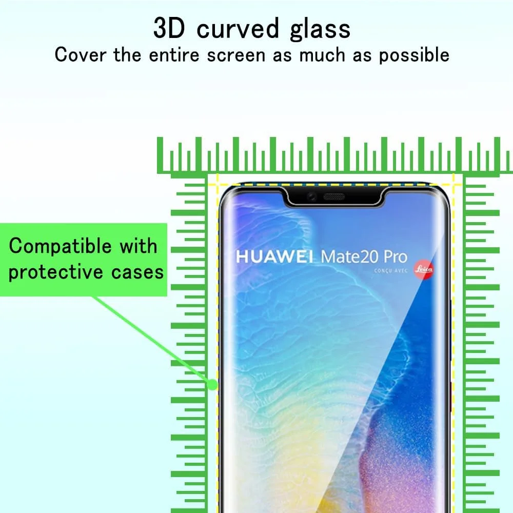 بسته 3 عددی محافظ صفحه نمایش Tzstz برای Huawei Mate20 Pro، پوشش کامل سه بعدی، سختی 9H، ضد خش، محافظ صفحه نمایش شیشه ای حرارت دیده Huawei Mate20 Pro