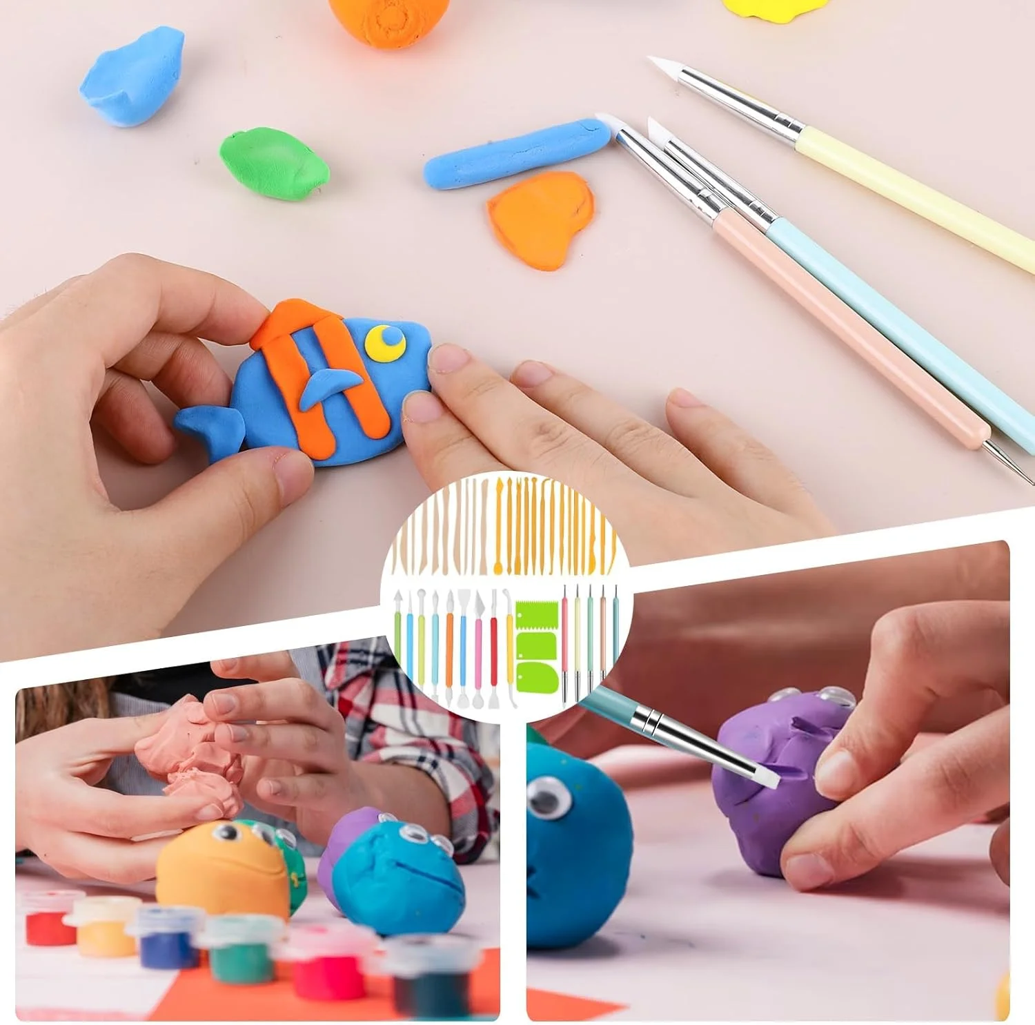 مجموعه 41 عددی ابزار هنری خمیر پلیمری پلاستیکی تزویق برای کودکان و بزرگسالان، ابزار خمیر پلیمری، مدل سازی، شکل دهی، برجسته سازی برای کودکان و بزرگسالان برای حکاکی، برجسته سازی، شکل دهی، مجسمه سازی، مدل سازی