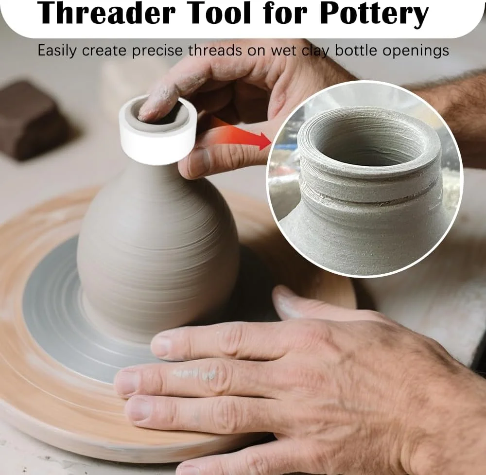 ابزار رزوه زنی آگامینو برای سرامیک، برش رزوه بطری سفالی برای سفالگری، ابزار پیرایش برای رزوه های پیچی، لوازم جانبی صنایع دستی سفالی DIY برای ایجاد رزوه های دقیق برای ظروف سفالی