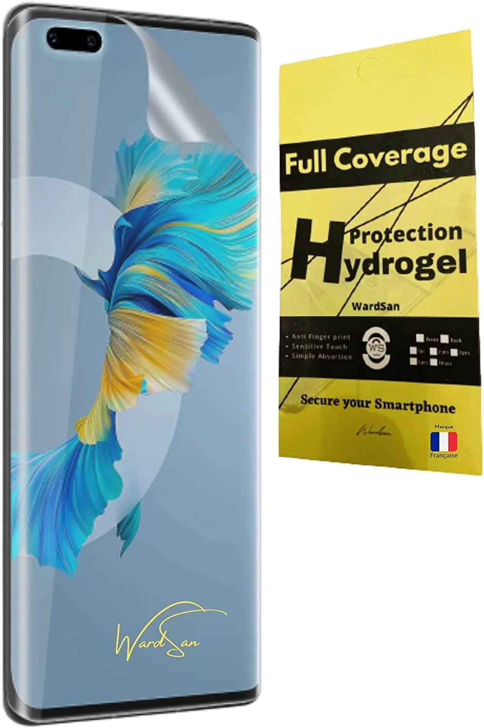 WardSan [2 عدد محافظ صفحه نمایش هیدروژل سه بعدی برای گوشی هوآوی میت 40 پرو 6.39 اینچی به همراه پایه انگشتی تلفن برای سلفی | ضد ضربه | سازگار با قاب های TPU | فیلم محافظ TPU نرم