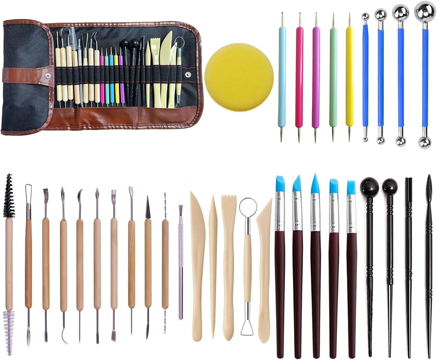 مجموعه 35 عددی ابزار مجسمه سازی خاک رس Langqun، ابزار سفالگری، کیت ابزار سفالی، ابزار نقطه گذاری خمیر پلیمری، لوازم سرامیک برای کودکان و بزرگسالان، مدل سازی، شکل دهی