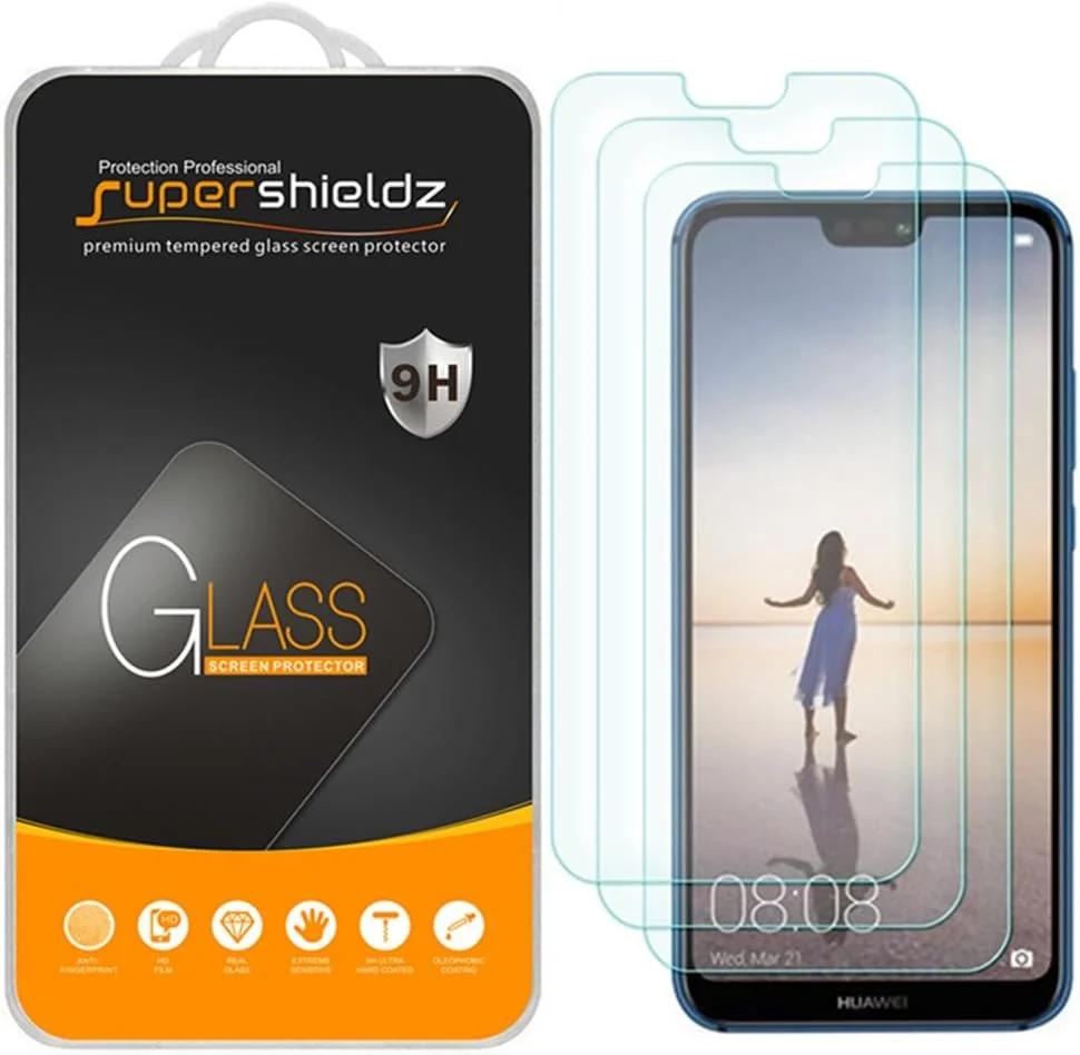 محافظ صفحه نمایش شیشه ای سوپرشیلدز [بسته 3 عددی] برای هواوی (P20 لایت)، ضد خش، بدون حباب، تعویض مادام العمر