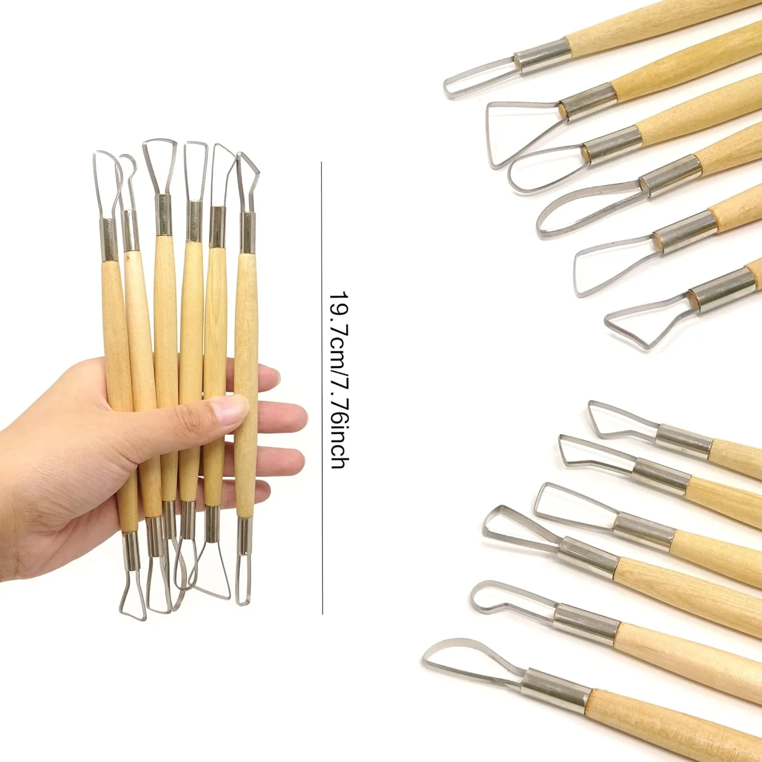 هانبای 6 عددی ابزار مدل سازی دو طرفه با دسته چوبی برای خاک رس، فوندانت، کیک، سرامیک، خمیر، پلاستیک، گچ، موم و غیره