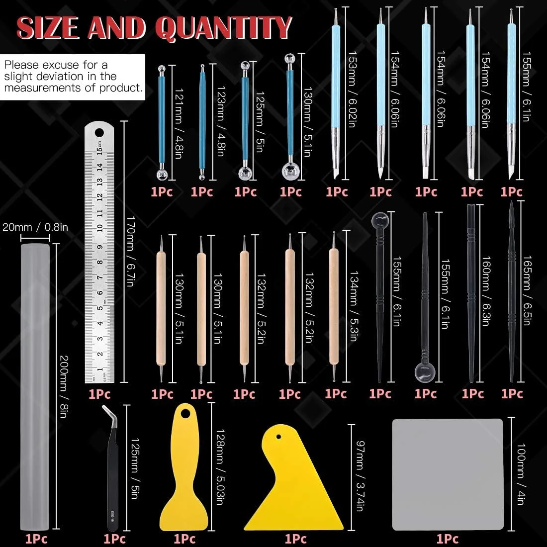 مجموعه 24 عددی ابزار مجسمه سازی و مدل سازی جزئیات رس هیلتیچی شامل ابزار نقطه گذاری قلم توپی و ابزار مجسمه سازی سیلیکونی دو منظوره، برای مبتدیان، حرفه ای ها و علاقه مندان به DIY
