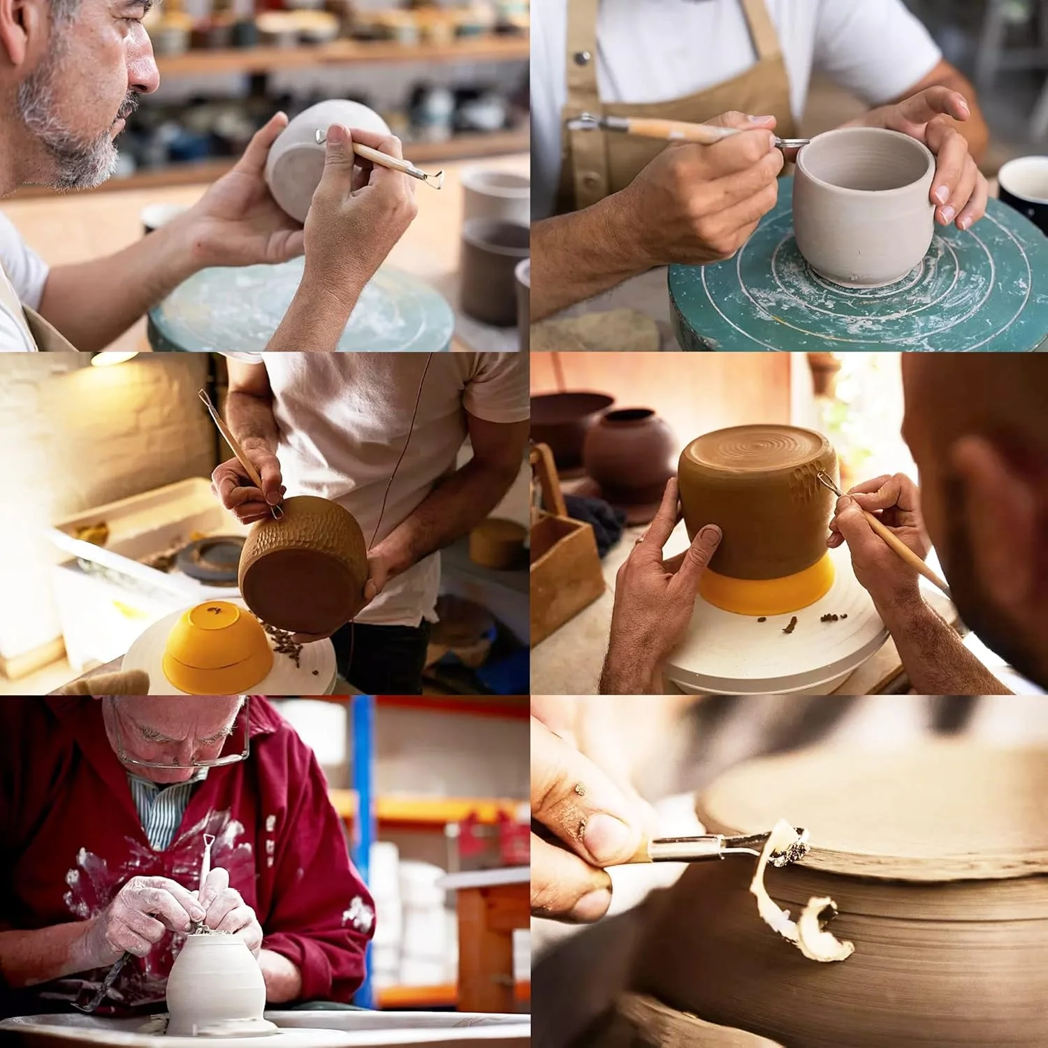 هانبای 6 عددی ابزار مدل سازی دو طرفه با دسته چوبی برای خاک رس، فوندانت، کیک، سرامیک، خمیر، پلاستیک، گچ، موم و غیره