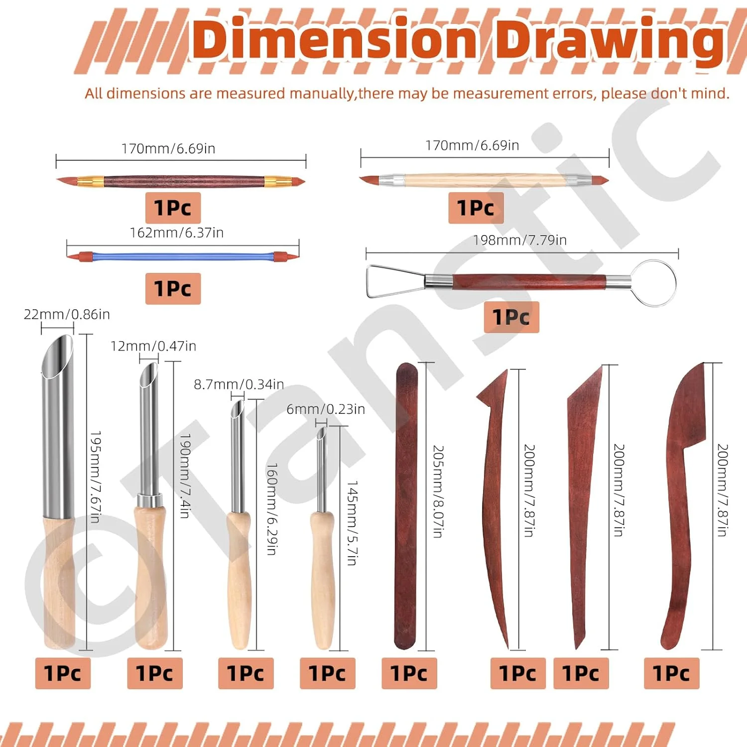 Tanstic 12Pcs Pottery Tool Set Clay Sculpting Tools Set Clay Hole Cutters Clay Sculpting Tools Clay Rubber Pen for Pottery Clay Sculpture