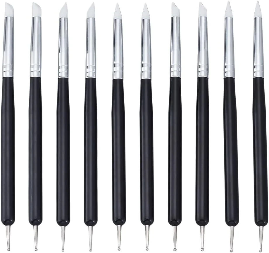 یونی کرافت تیل 10 عددی ابزار مجسمه سازی خاک رس، ابزار خاک رس پلیمری سیلیکونی مشکی، قلم مدل سازی با نوک لاستیکی نرم، مجموعه ابزار حکاکی خاک رس برای مجسمه سازی سفال، تزئینات فوندانت کیک