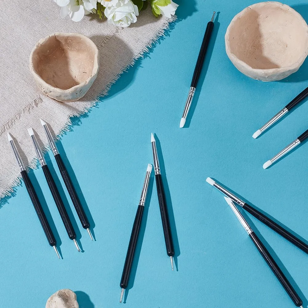 یونی کرافت تیل 10 عددی ابزار مجسمه سازی خاک رس، ابزار خاک رس پلیمری سیلیکونی مشکی، قلم مدل سازی با نوک لاستیکی نرم، مجموعه ابزار حکاکی خاک رس برای مجسمه سازی سفال، تزئینات فوندانت کیک