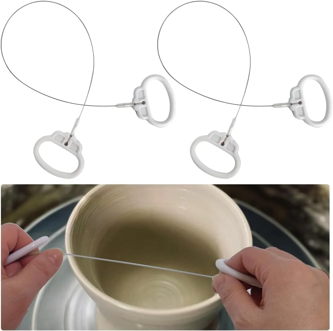 مجموعه 2 عددی ابزار سیم سفالگری گِل، سیم برش رُس با دسته های راحت سفید، سیم برش رُس، ابزار برش سرامیک