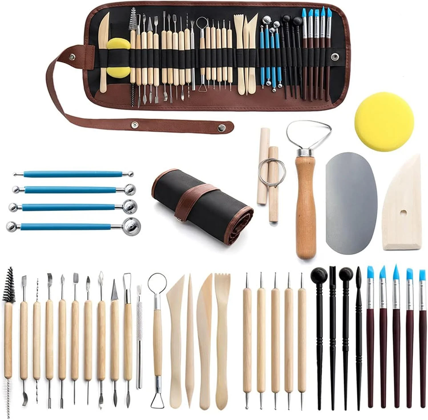 مجموعه 40 عددی ابزار سفالگری تزویق، ابزار سفالگری کودکان، مجموعه ابزار مجسمه سازی خمیر پلیمری، ابزار سرامیک برای مدل سازی صنایع دستی DIY، مجموعه ابزار مجسمه سازی خاک رس