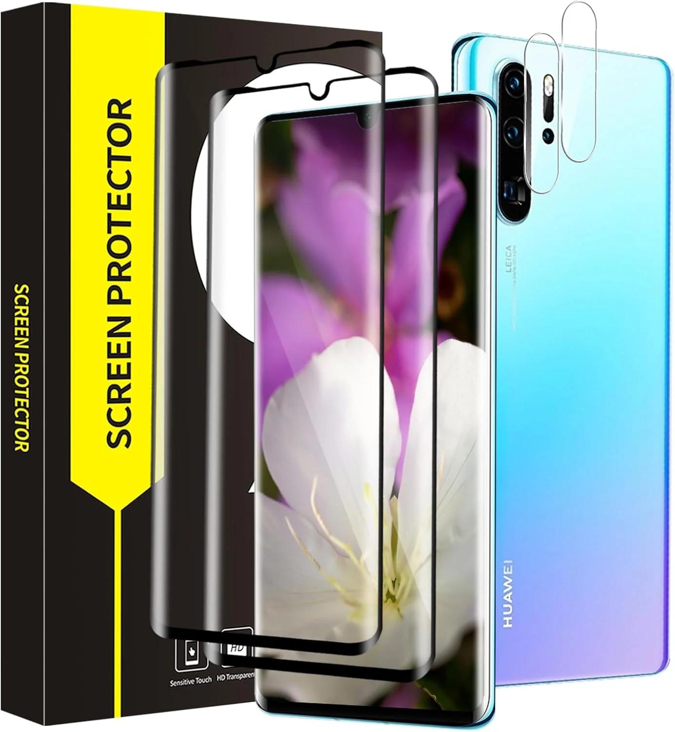 محافظ صفحه نمایش تمپر گلس بادیگارد ۲ عددی + ۲ عددی برای هواوی P30 Pro، محافظ دوربین، پوشش کامل سه‌بعدی، سختی ۹H، ضد کثیفی، ضد روغن، شفافیت HD برای هواوی P30 Pro