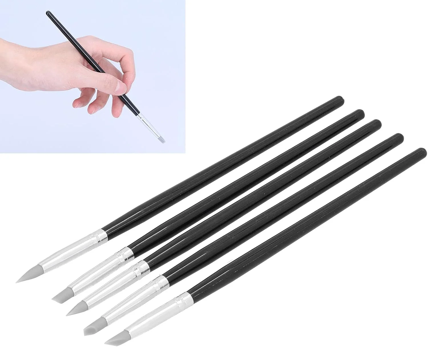 قلم موی شکل دهی خاک رس Meiyya، ابزار شکل دهی خاک رس سفالی، سر سیلیکونی انعطاف پذیر، راحت و کاربردی برای سفالگری و مجسمه سازی خاک رس (شیپور مشکی، آبی)