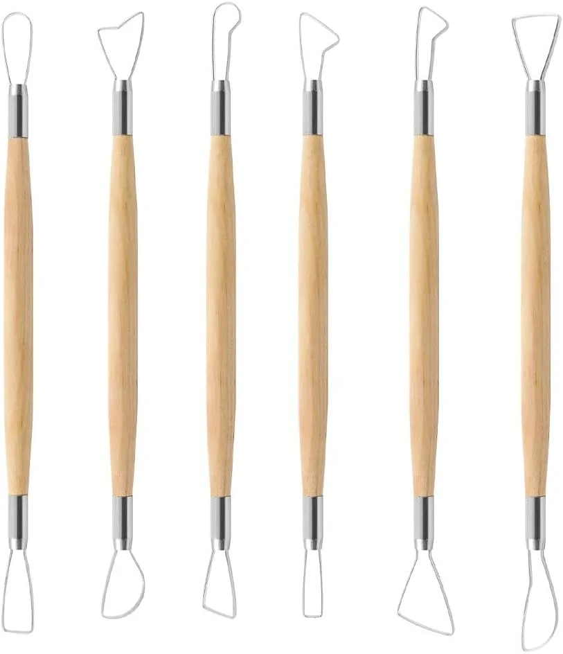 ابزار مجسمه سازی خاک رس JZS، ابزار خاک رس پلیمری برای بزرگسالان، ابزار حکاکی سفال چوبی، ابزار مجسمه سازی سفال برای شکل دهنده ها و مدل سازی، برجسته سازی هنر، ابزار سفال DIY برای بزرگسالان، 6 عدد