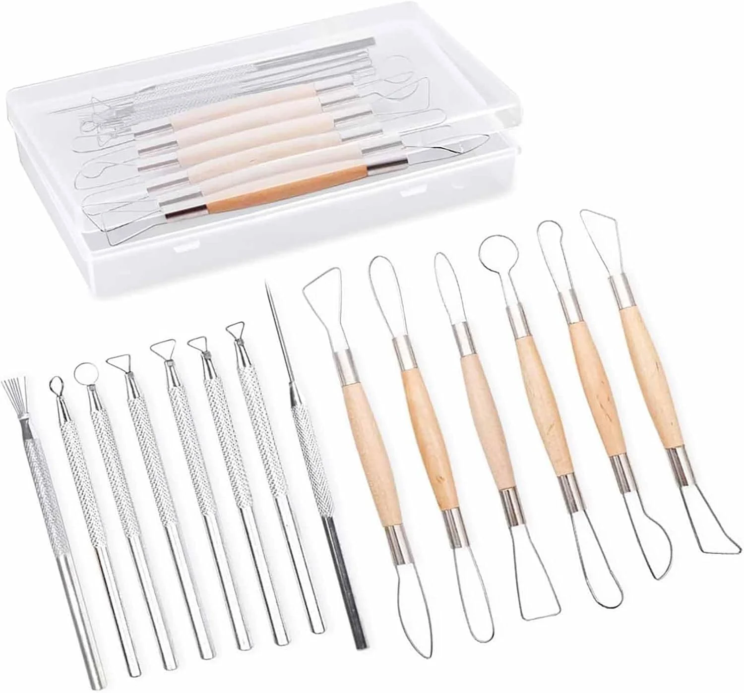 Tazweeq 14 PCS Ceramic Pottery Clay with Sculpting Tool Set, Feather Filigree Texture and Pin Detail Tool for Sculpting, Modelling