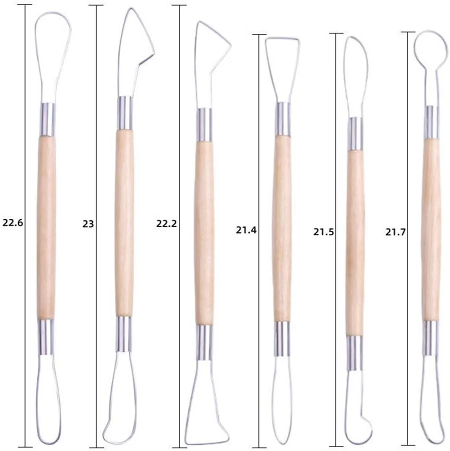 ابزار مجسمه سازی خاک رس JZS، ابزار خاک رس پلیمری برای بزرگسالان، ابزار حکاکی سفال چوبی، ابزار مجسمه سازی سفال برای شکل دهنده ها و مدل سازی، برجسته سازی هنر، ابزار سفال DIY برای بزرگسالان، 6 عدد