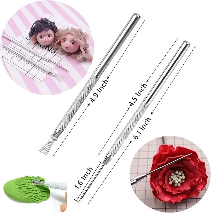 Tazweeq 14 PCS Ceramic Pottery Clay with Sculpting Tool Set, Feather Filigree Texture and Pin Detail Tool for Sculpting, Modelling