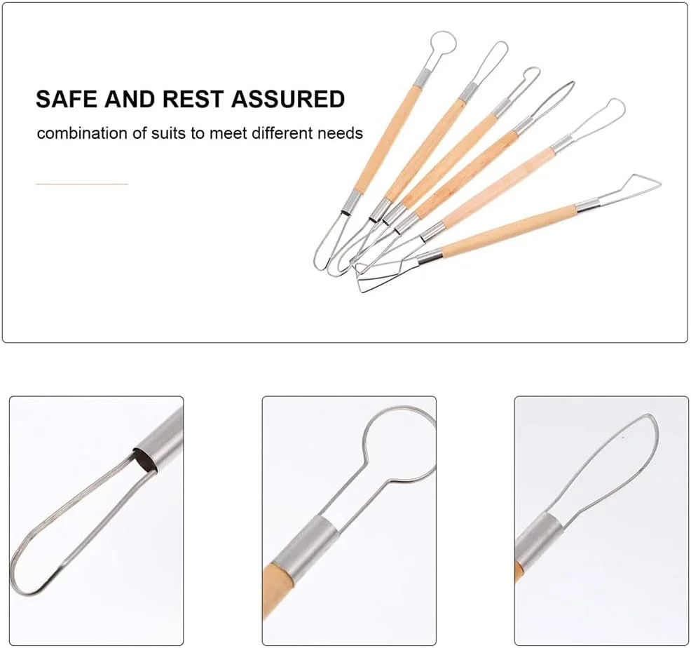 ابزار مجسمه سازی خاک رس JZS، ابزار خاک رس پلیمری برای بزرگسالان، ابزار حکاکی سفال چوبی، ابزار مجسمه سازی سفال برای شکل دهنده ها و مدل سازی، برجسته سازی هنر، ابزار سفال DIY برای بزرگسالان، 6 عدد