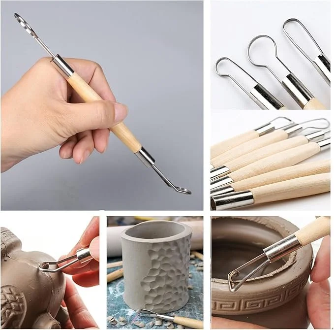 Tazweeq 14 PCS Ceramic Pottery Clay with Sculpting Tool Set, Feather Filigree Texture and Pin Detail Tool for Sculpting, Modelling