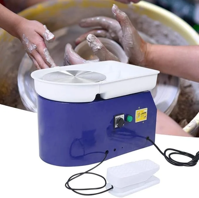 دستگاه چرخ سفالگری برقی | دستگاه چرخ سفالگری برقی 350 وات 24 سانتی متری بدون جاروبک با اهرم و پدال پایی، ابزار شکل دهی خاک رس برای دانشجویان/آماتورها/مبتدیان