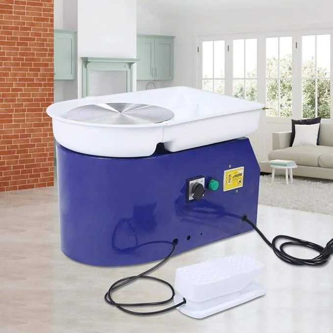 دستگاه چرخ سفالگری برقی | دستگاه چرخ سفالگری برقی 350 وات 24 سانتی متری بدون جاروبک با اهرم و پدال پایی، ابزار شکل دهی خاک رس برای دانشجویان/آماتورها/مبتدیان