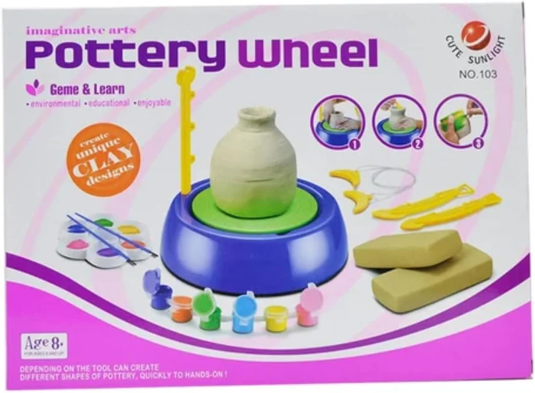 کیت هنر و کاردستی چرخ سفالگری کودکان - دستگاه سرامیک، خاک رس خشک شونده در هوا، ابزارهای مجسمه سازی، استودیوی سفالگری DIY، ست کاردستی مبتدی برای سنین 8 سال به بالا، بازی چرخ سفالگری، کیت نقاشی، ست سفالگری کودکان