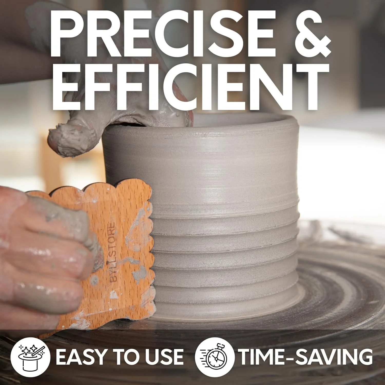 ابزارهای سفالگری و پرداخت کاری Byllstore | 2 ابزار شکل دهنده پایه | 4 ابزار بافت دهی رس | چوب راش جامد | گزینه های مختلف بسته بندی (بسته 4 عددی)