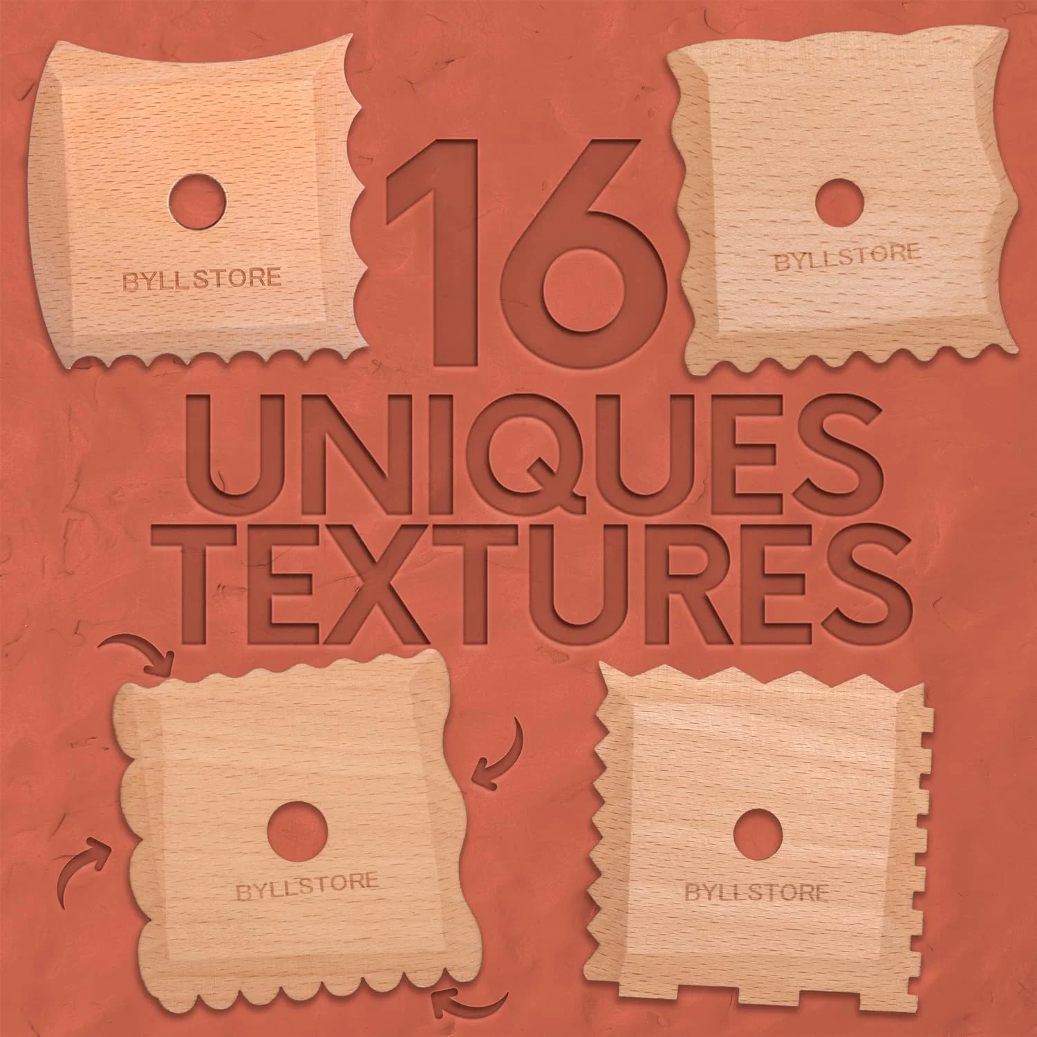 ابزارهای سفالگری و پرداخت کاری Byllstore | 2 ابزار شکل دهنده پایه | 4 ابزار بافت دهی رس | چوب راش جامد | گزینه های مختلف بسته بندی (بسته 4 عددی)