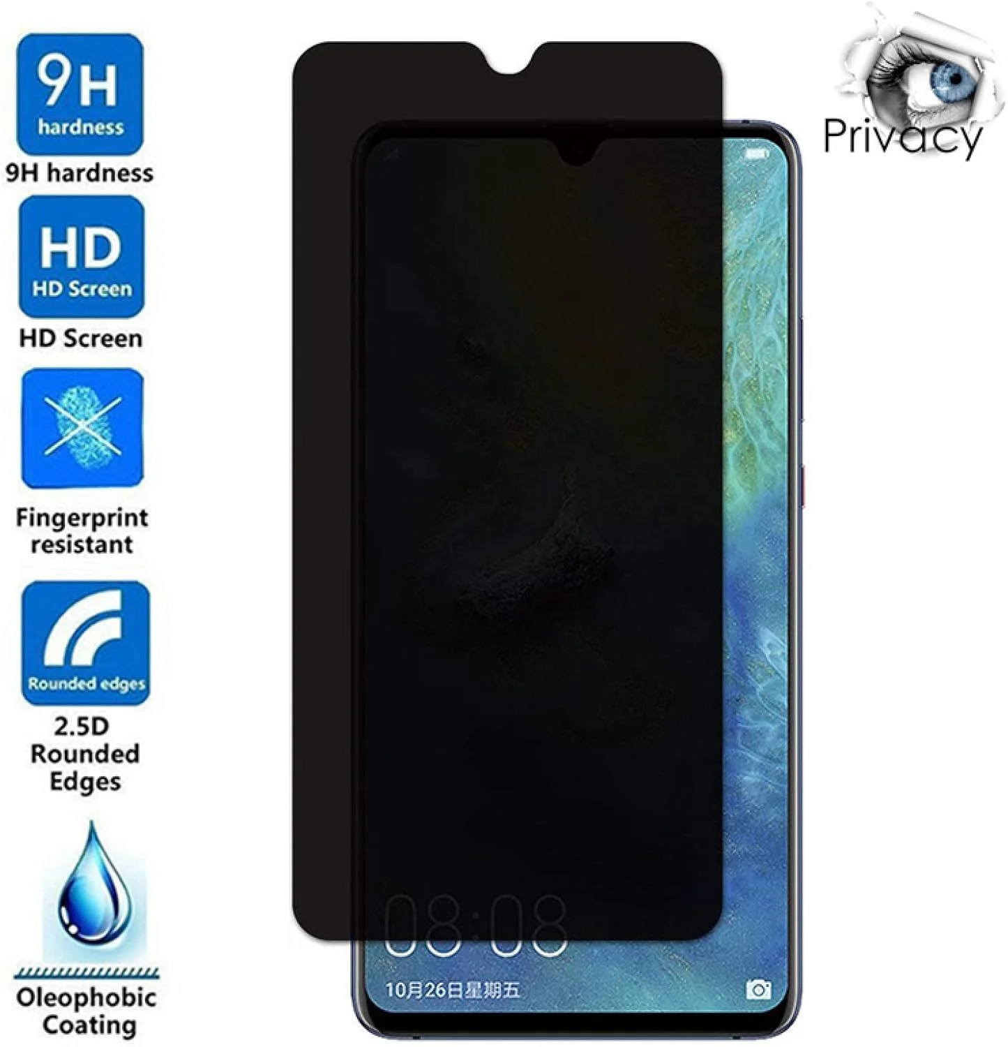 بسته 3 عددی محافظ صفحه نمایش شیشه ای حرارت دیده MIBQM برای حریم خصوصی Huawei P10 Plus، برای Huawei P30 Pro بسته 3 عددی محافظ صفحه نمایش شیشه ای حرارت دیده MIBQM برای حریم خصوصی Huawei P10 Plus، برای Huawei P30 Pro