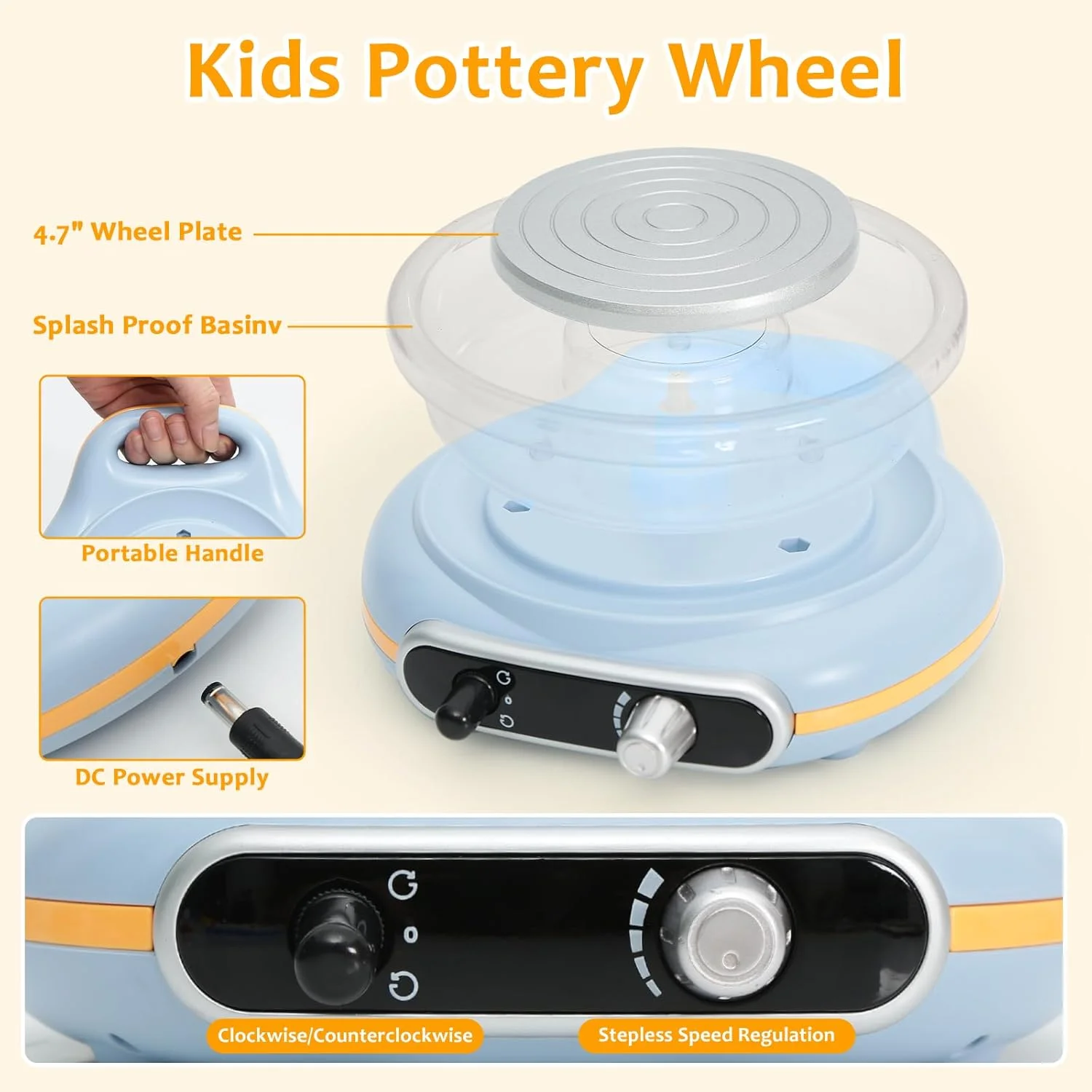 چرخ سفالگری MZOKUU برای کودکان و مبتدیان، چرخ گلی ارتقا یافته 4.7 اینچی با سرعت قابل تنظیم، چرخش دو طرفه، کیت ساخت سرامیک چرخ سفالگری مینی با ابزار مجسمه سازی، ایده آل برای DIY خانگی