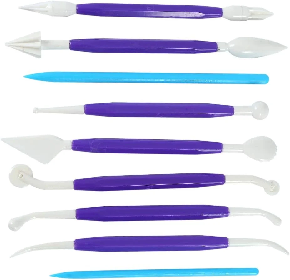 ست ابزار مجسمه سازی سفالی، چاقوی سفالگری دو سر برای خانه، پلاستیکی، مناسب کودکان، 9 عددی