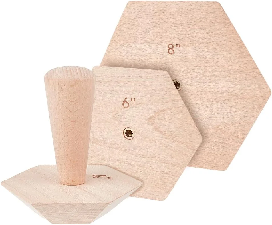 BENECREAT 3 مجموعه ابزار سرامیکی چوبی، (4.4 اینچ/6.6 اینچ/8.8 اینچ) ابزار سفالگری شش ضلعی با دسته برای ساخت کاسه و بشقاب سرامیکی DIY، ضخامت 0.9 اینچ