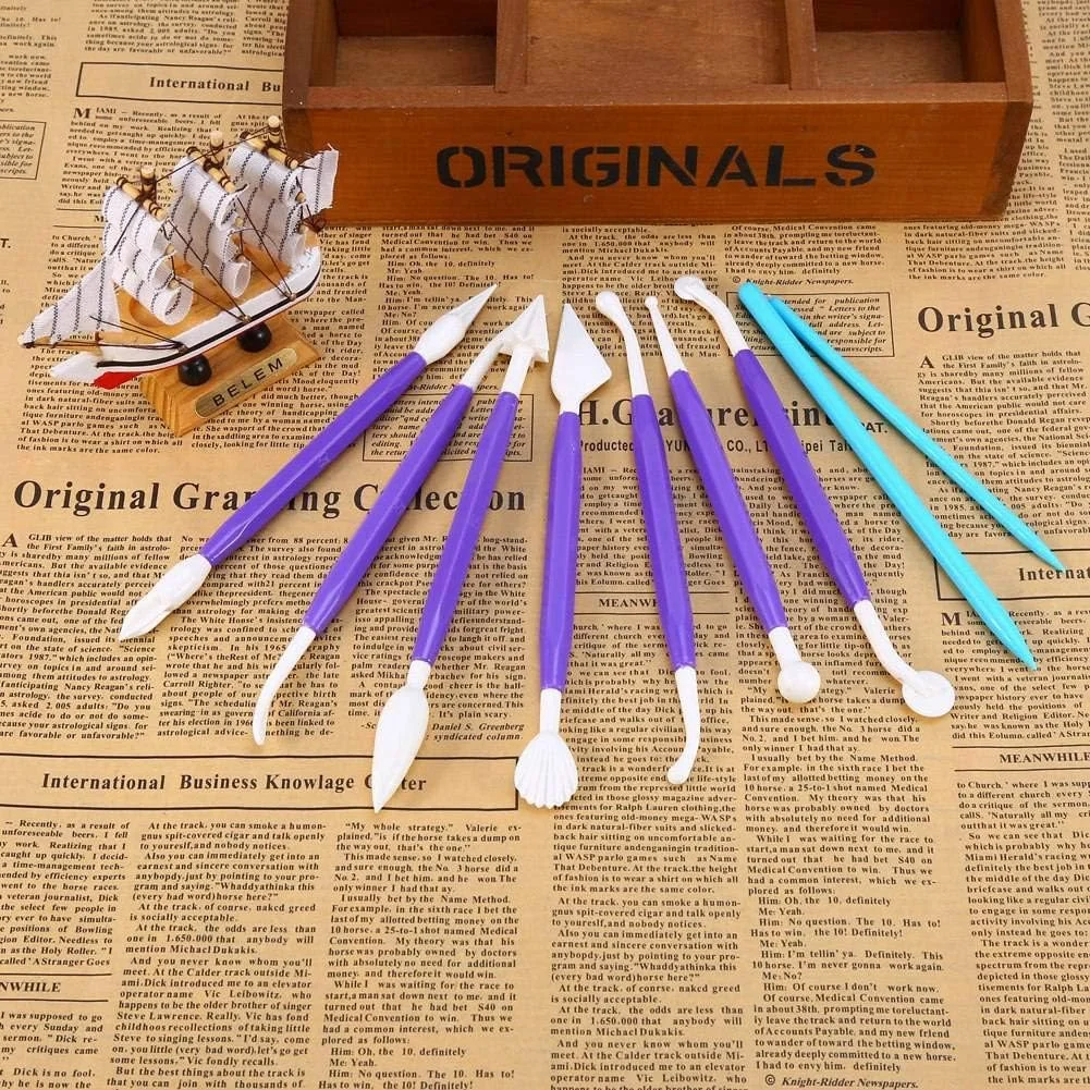 ست ابزار مجسمه سازی سفالی، چاقوی سفالگری دو سر برای خانه، پلاستیکی، مناسب کودکان، 9 عددی