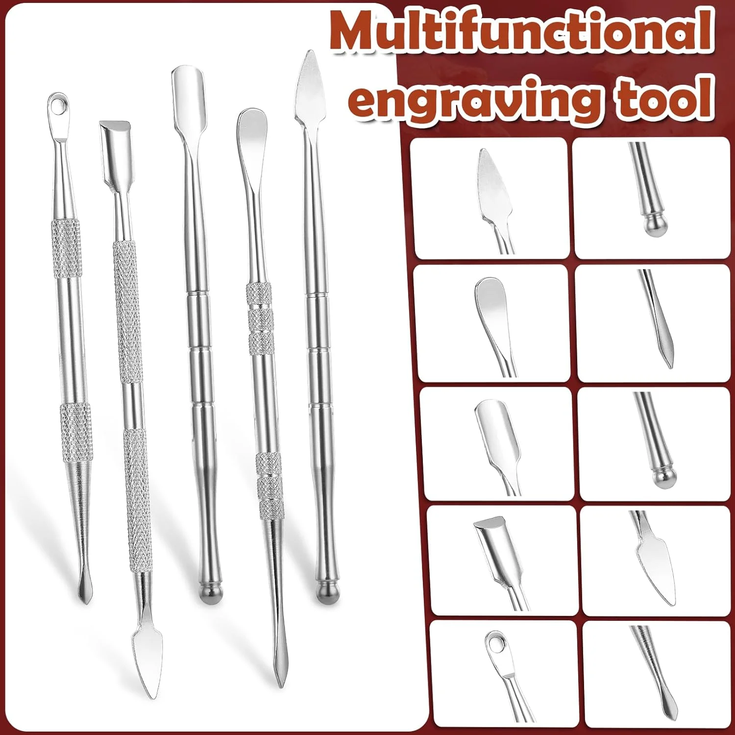 مجموعه ابزار حکاکی موم Piriuuo، ابزار مجسمه سازی خاک رس استیل ضد زنگ، ابزار حکاکی سفال دو طرفه، ابزار مدل سازی موم، ابزار حکاکی دندان، لوازم جانبی موم مدل سازی، مجسمه سازی و شکل دهی (5 سبک)