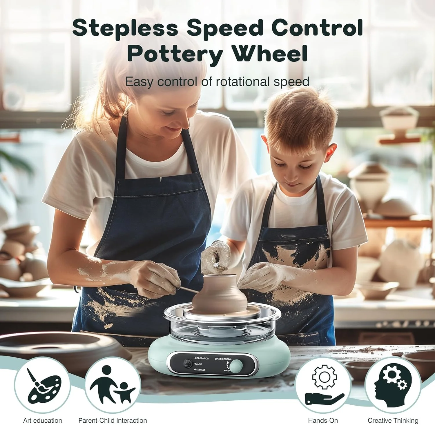 چرخ سفالگری کوچک Alldeer، صفحه گردان برقی 10 سانتی متری، دستگاه سفالگری کوچک با 8 ابزار برای شکل دهی سفال، کیت های صنایع دستی برای کودکان، نوجوانان و بزرگسالان