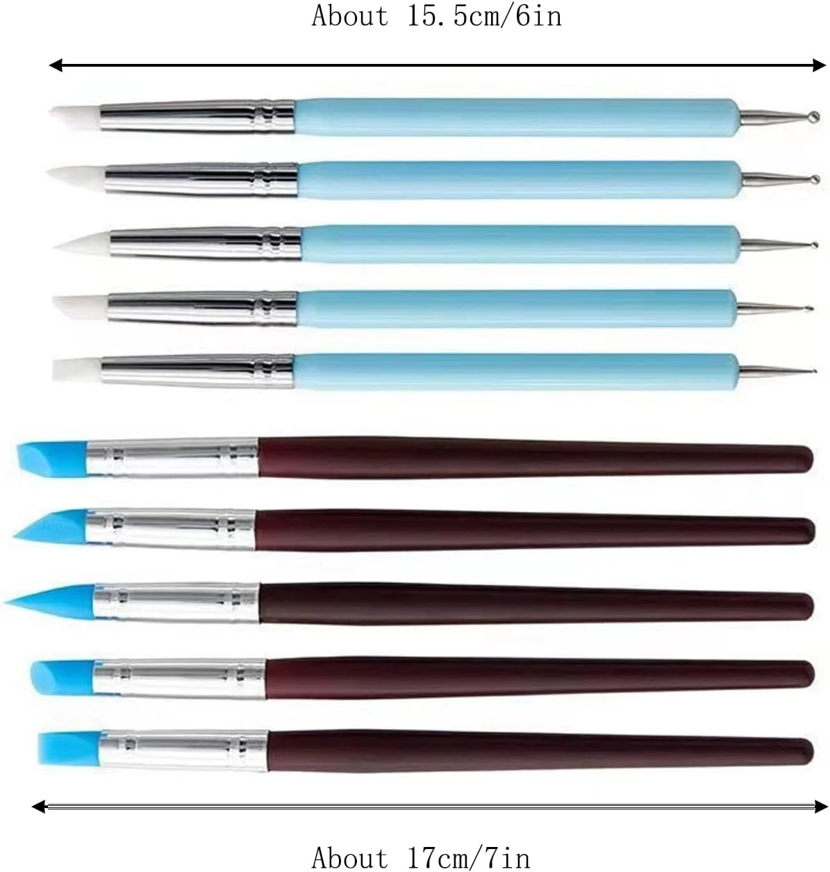 ابزار مجسمه سازی خمیر سیلیکونی 10 تکه، قلم های نقطه گذاری برای سنگ ها، ناخن ها، ترکیب رنگ، طراحی، ابزار نقطه گذاری و صنایع دستی سفالی، صنایع دستی DIY، برس های سیلیکونی، مجسمه سازی سفال (سیلیکون - 10 عدد)