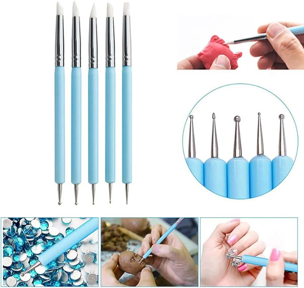 ابزار مجسمه سازی خمیر سیلیکونی 10 تکه، قلم های نقطه گذاری برای سنگ ها، ناخن ها، ترکیب رنگ، طراحی، ابزار نقطه گذاری و صنایع دستی سفالی، صنایع دستی DIY، برس های سیلیکونی، مجسمه سازی سفال (سیلیکون - 10 عدد)