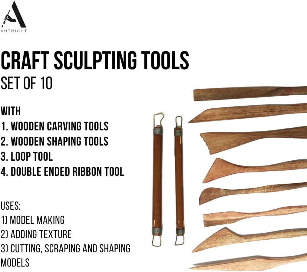 ابزار مجسمه سازی و حکاکی چوبی ArtRight Crafts، دو سر، مناسب سفال، سرامیک، خمیر پلیمری، کاغذ و مجسمه سازی - 7 عدد