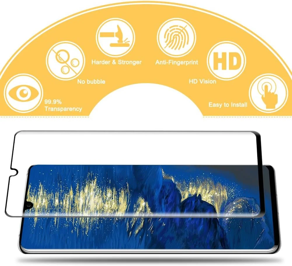 محافظ صفحه نمایش شیشه ای حرارت دیده IQShield سازگار با Huawei P30 Pro، محافظ صفحه نمایش برای Huawei P30 Pro، محافظت کامل سه بعدی از صفحه نمایش، سختی 9H، ضد اثر انگشت - 2 عدد