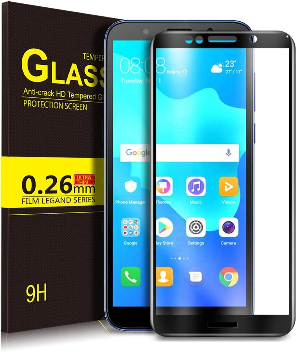 محافظ صفحه نمایش شیشه ای حرارت دیده پریمیوم KuGi برای Huawei Y5 Prime 2018، مشکی