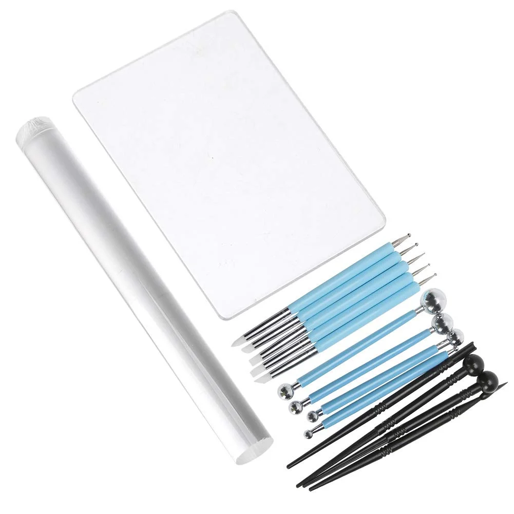 ابزار مجسمه‌سازی خاک رس، ابزار سفالگری، ابزار خاک رس پلیمری با لوازم جانبی پلاستیکی، اکریلیک، فولاد ضد زنگ برای صنایع دستی سفالگری، پخت، حکاکی، طراحی، نقطه گذاری، قالب‌گیری