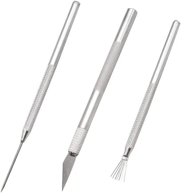 ابزار سوزنی سفالی Duehut HLLMX شامل 3 عدد ابزار سوزنی سرامیکی رسی، ابزار سوزنی جزئیات سفالگری، پین پر مجسمه سازی، چاقوی حکاکی و ابزار سوزنی جزئیات برای مجسمه سازی سفال رسی