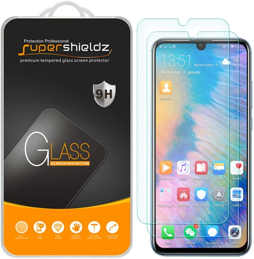 محافظ صفحه نمایش شیشه ای حرارت دیده Supershieldz [بسته 2 عددی] برای Huawei (Honor 10 Lite)، ضد خش، بدون حباب، تعویض مادام العمر