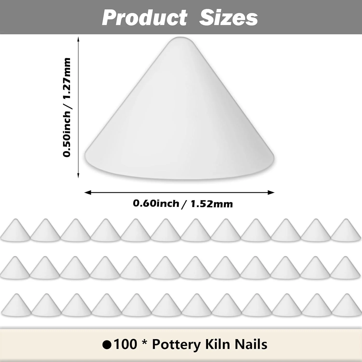 میخ کوره سفالی 100 عددی برای پخت سرامیک، پایه های نسوز مقاوم در برابر حرارت بالا، ابزار چوب بست کوره اکسید آلومینیوم برای پشتیبانی از لعاب مخروطی، قابل استفاده مجدد تا 1380 درجه سانتیگراد